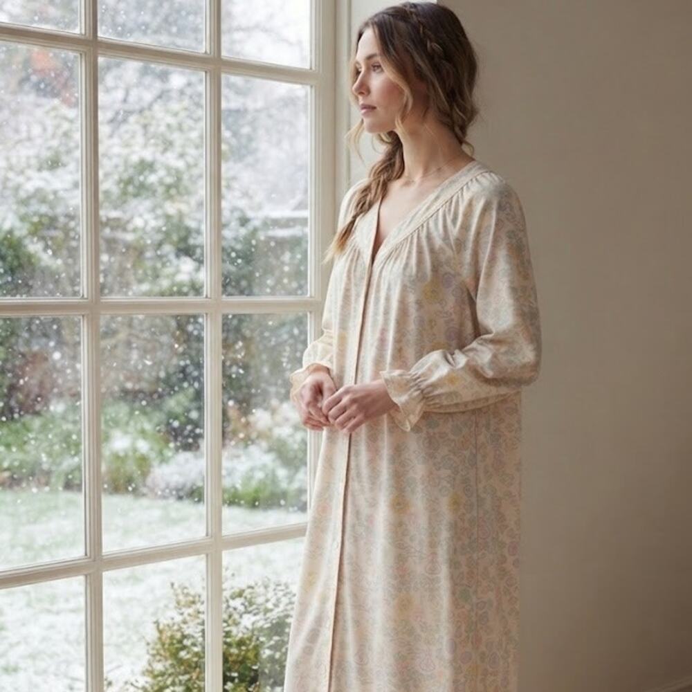 ADONNA Vintage Inspired Floral Maxi Nightgown Winter Cotton Cozy Plus Size 1X